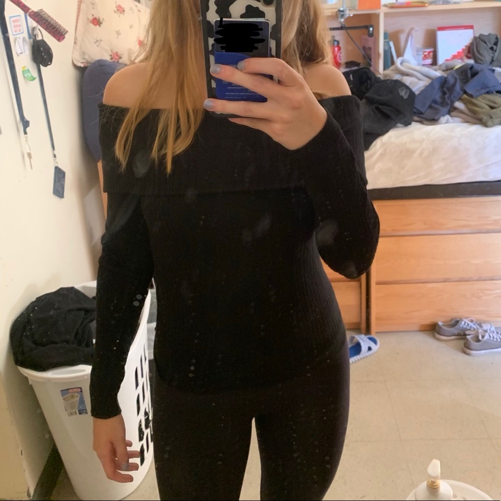 Black over shoulder cut sweater top